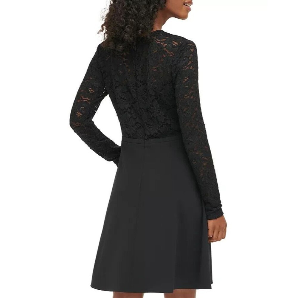 KARL LAGERFELD PARIS Women's Scuba Crepe Lace Dress Cocktail Party Black Size 8 - Picture 3 of 9